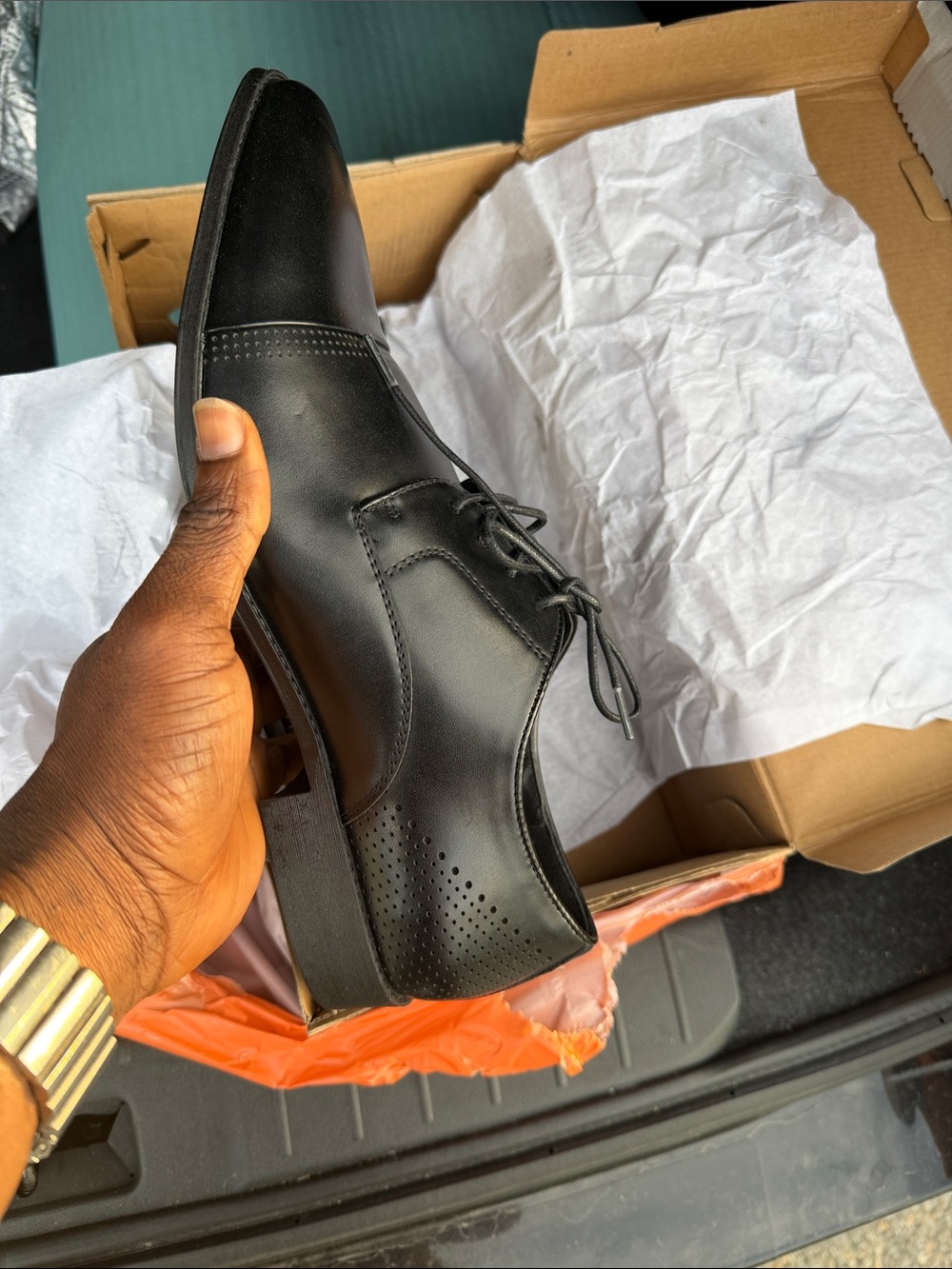 Unlisted by Kenneth Cole Black Leather Perforated Derby Dress Shoe